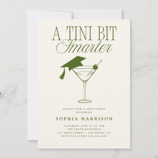 Invitation Un Tini Un Peu Plus Smarter Green Graduation (Devant)