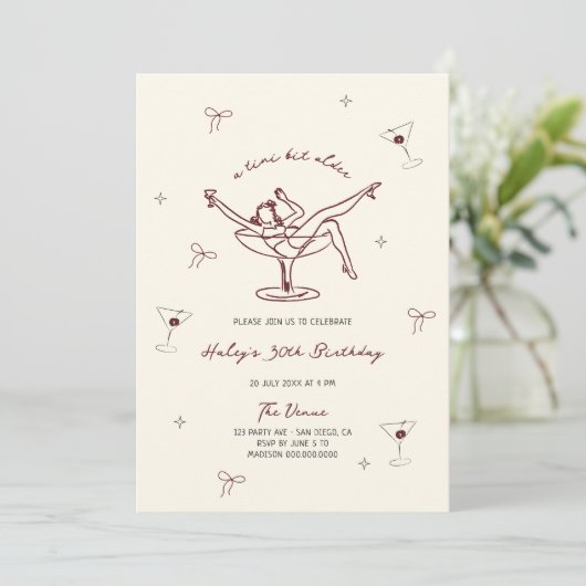 Invitation Un Tini Un Peu Plus Vieux Maroon Quirky Main Dessi (Debout devant)