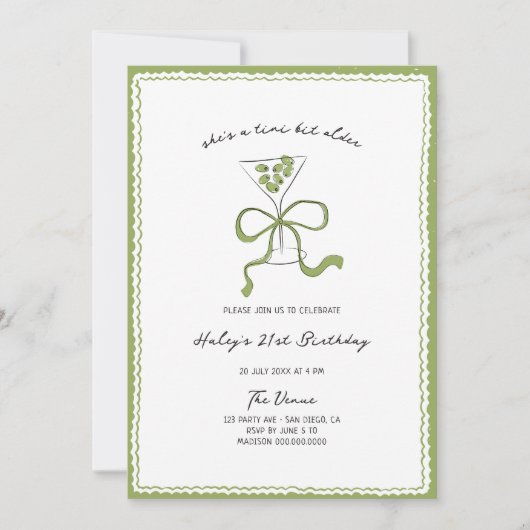 Invitation Un Tini Un Peu Plus Vieux Verte Quirky Main Dessin (Devant)