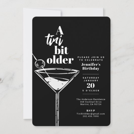 Invitation Un Tini Un Peu Vieux Martini Noir Fête d'Anniversa (Devant)