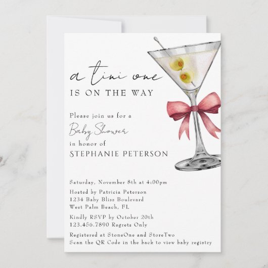 Invitation Un Tini un simple code QR Baby shower rose Martini (Devant)