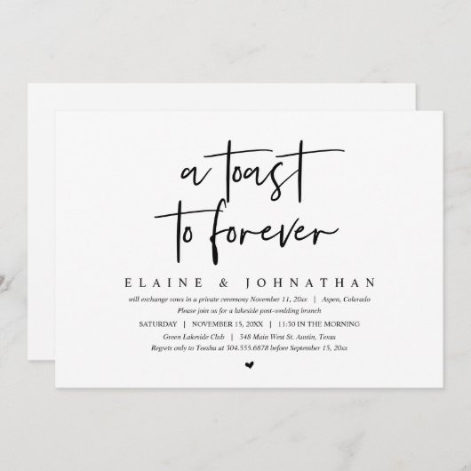 Invitation Un toast à l'éternité, Mariage Elopement Brunch Pa (Devant / Derrière)
