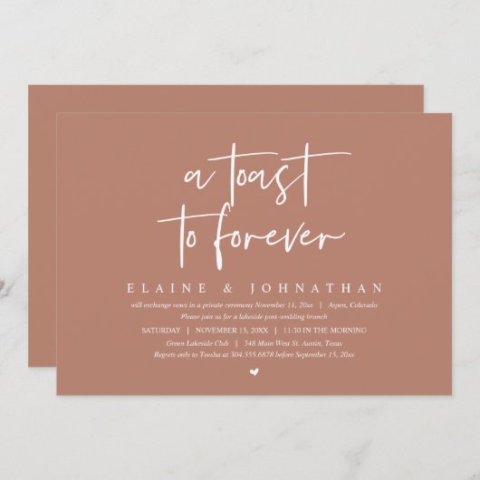 Invitation Un toast à l'éternité, Mariage Elopement Brunch Pa (Devant / Derrière)
