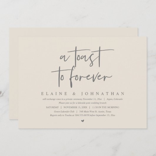 Invitation Un toast à l'éternité, Mariage Elopement Brunch Pa (Devant / Derrière)