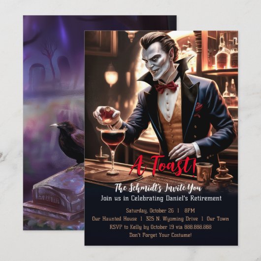 Invitation "Un toast de retraite, thème de soirée vampire hum (Devant / Derrière)