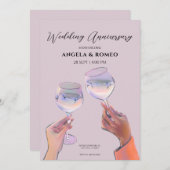 Invitation Un toast en verre à l'anniversaire du Mariage (Devant / Derrière)