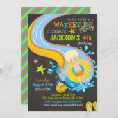 Invitation Un toboggan Anniversaire / Pool Party / Garçon (Devant / Derrière)