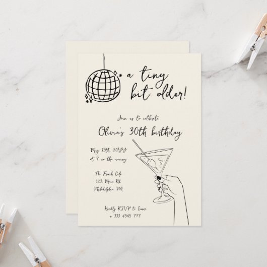 Invitation Un tout petit peu plus vieux Disco Ball Anniversai (Devant/Arrière en situation)