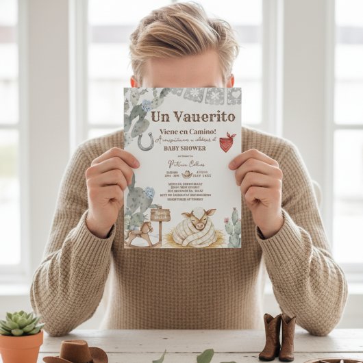 Invitation un vaquerito viene en camino rodeo baby shower