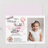 Invitation UN voyage rose du monde entier 1er anniversaire ph (Devant / Derrière)