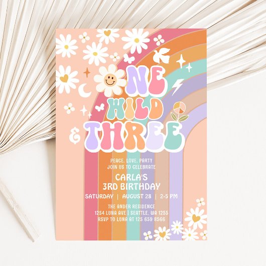 Invitation Un Wild et trois Daisy Rainbow Super Anniversaire