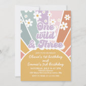 Invitation Un Wild et trois Retro Sunshine Rainbow Daisy (Devant)