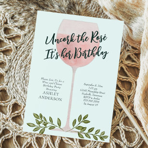 Invitation Uncork Vin Rosé Aquarelle fête d'anniversaire
