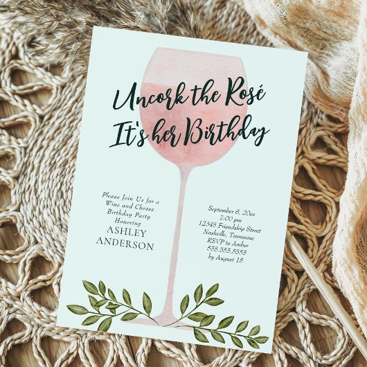 Invitation Uncork Vin Rosé Aquarelle fête d'anniversaire