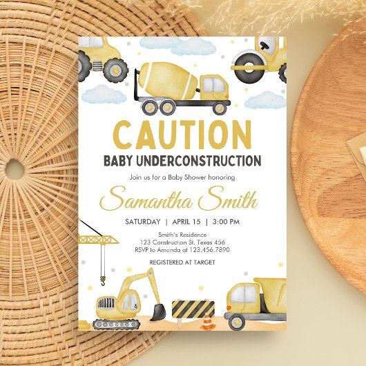Invitation Under Construction Baby Shower