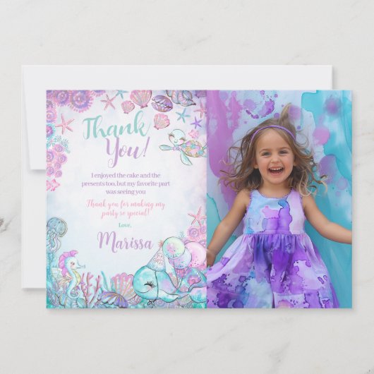 Invitation Under the Sea Animals Thank You Cards with Photo (Devant)