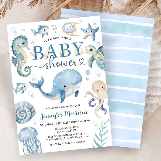 Invitation Under The Sea Baby Shower Boy Blue Ocean
