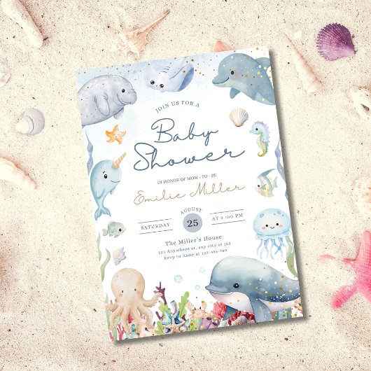 Invitation Under the Sea Baby Shower Ocean Animals Neutral
