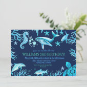 Invitation Under the Sea birthday invitation, ocean boy (Debout devant)