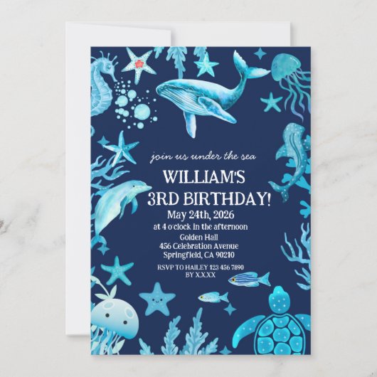 Invitation Under the Sea birthday invitation, ocean boy (Devant)