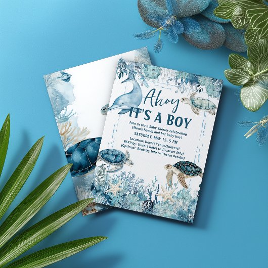 Invitation Under the Sea Blue Ahoy It's a Boy Baby Shower
