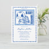 Invitation Under the sea blue cute turtle baby shower (Debout devant)