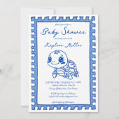 Invitation Under the sea blue cute turtle baby shower (Devant)
