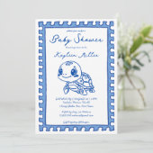 Invitation Under the sea blue cute turtle baby shower (Debout devant)