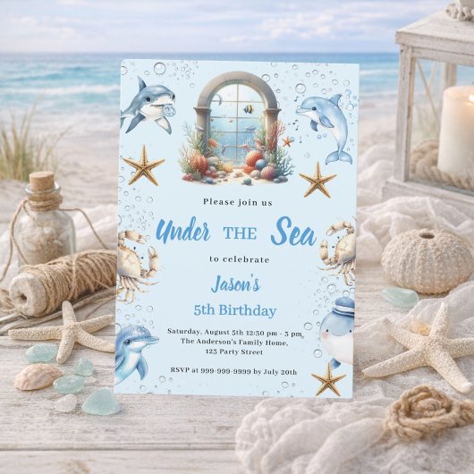 Invitation Under the sea blue ocean animals boy Birthday