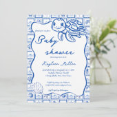 Invitation Under the sea cute turtle blue baby shower (Debout devant)