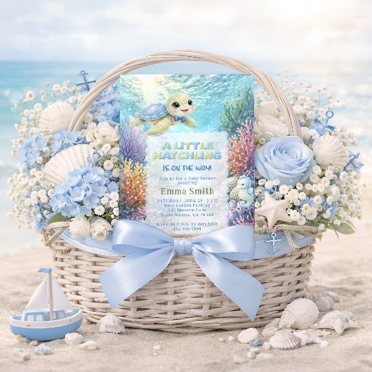 Invitation Under the Sea Cute Turtle Boy Baby Shower