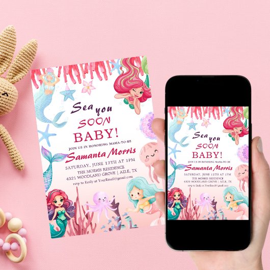 Invitation Under the Sea Girls,Cute Mermaid Sea baby shower
