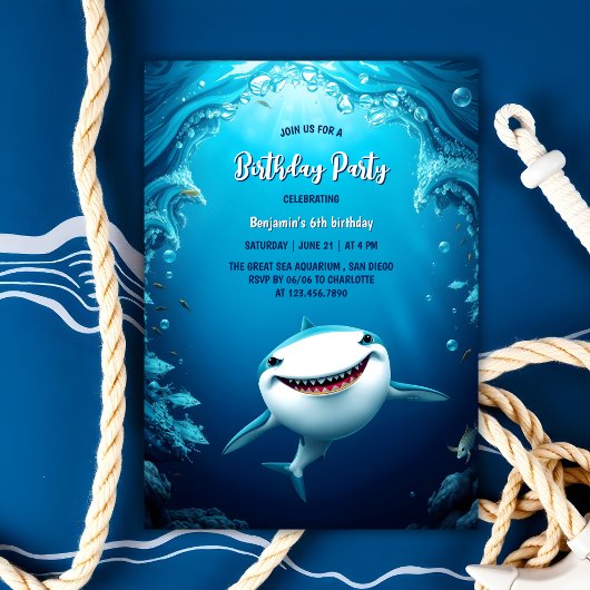 Invitation Under the Sea Kids Shark Birthday Party