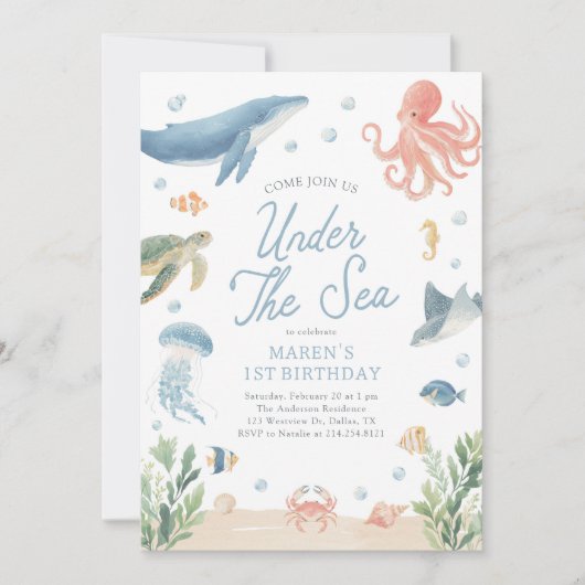 Invitation Under the Sea Ocean Animals Birthday (Devant)