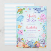 Invitation Under the Sea Ocean Animals Theme Birthday  (Devant / Derrière)