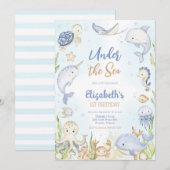 Invitation Under the Sea Ocean Animals Theme Birthday  (Devant / Derrière)