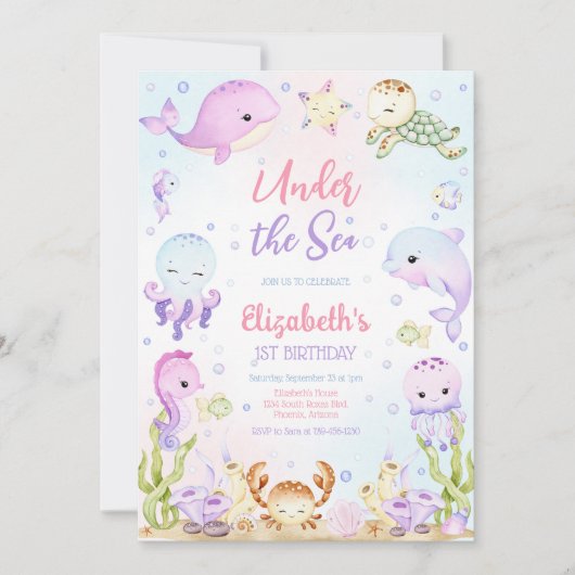 Invitation Under the Sea Ocean Animals Theme Birthday (Devant)