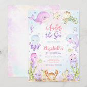 Invitation Under the Sea Ocean Animals Theme Birthday (Devant / Derrière)