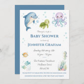 Invitation Under the Sea, Ocean Creatures Baby Shower (Devant / Derrière)