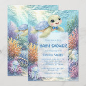 Invitation Under the Sea Turtle Boy Baby Shower (Devant / Derrière)