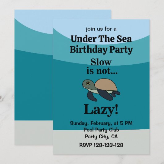 Invitation Under The Sea Turtle Funny Birthday Party (Devant / Derrière)