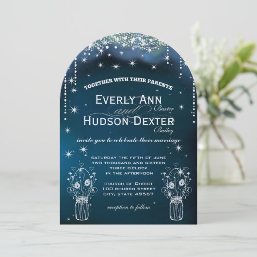 Invitation Under the Stars Mason Jar Floral Farmhouse Mariage (Debout devant)