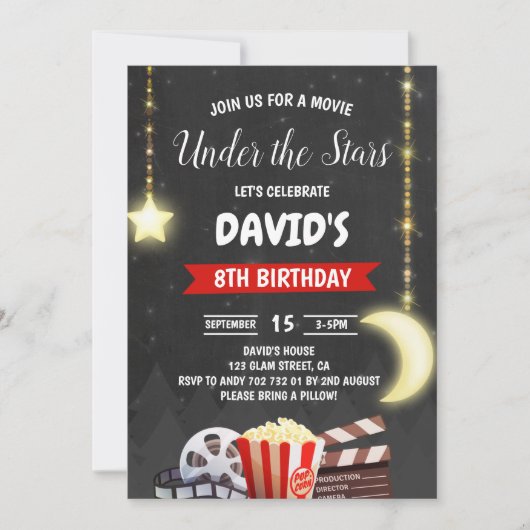 Invitation Under the Stars Movie Night Boy Birthday Party (Devant)