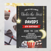 Invitation Under the Stars Movie Night Boy Birthday Party (Devant / Derrière)