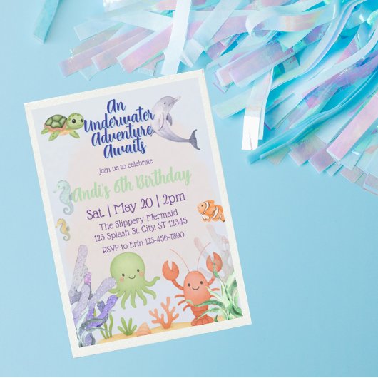 Invitation Underwater Adventure, Watercolor Birthday 