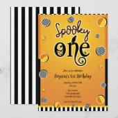 Invitation UNE 1 Fête d'anniversaire Halloween à pois effraya (Devant / Derrière)