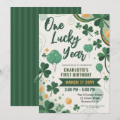Invitation Une année chanceuse | St Patrick's Day 1er anniver (Devant / Derrière)