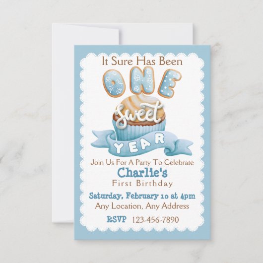 Invitation Une année douce Première fête d'anniversaire Invit (Devant)