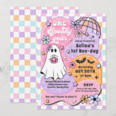 Invitation Une année Éffrayante Halloween Fantôme 1er anniver (Devant / Derrière)