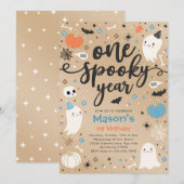 Invitation Une année Éffrayante mignonne Halloween Ghost 1er  (Devant / Derrière)